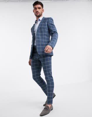 asos blue check suit