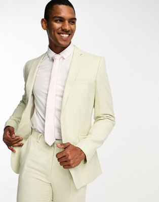 ASOS DESIGN  super skinny suit in linen in puppytooth check in green