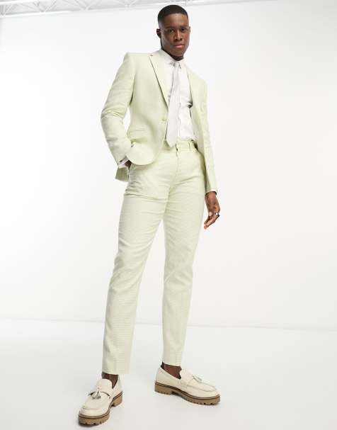 ASOS DESIGN super skinny suit jacket in linen mix in puppytooth check in green - view 1