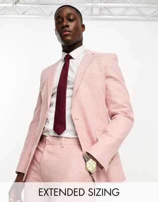 ASOS DESIGN ASOS DESIGN super skinny suit jacket in linen mix in puppytooth check in pink