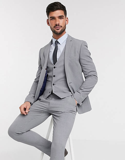 Skinny suit vest in gray Asos Men Clothing Jackets Waistcoats 