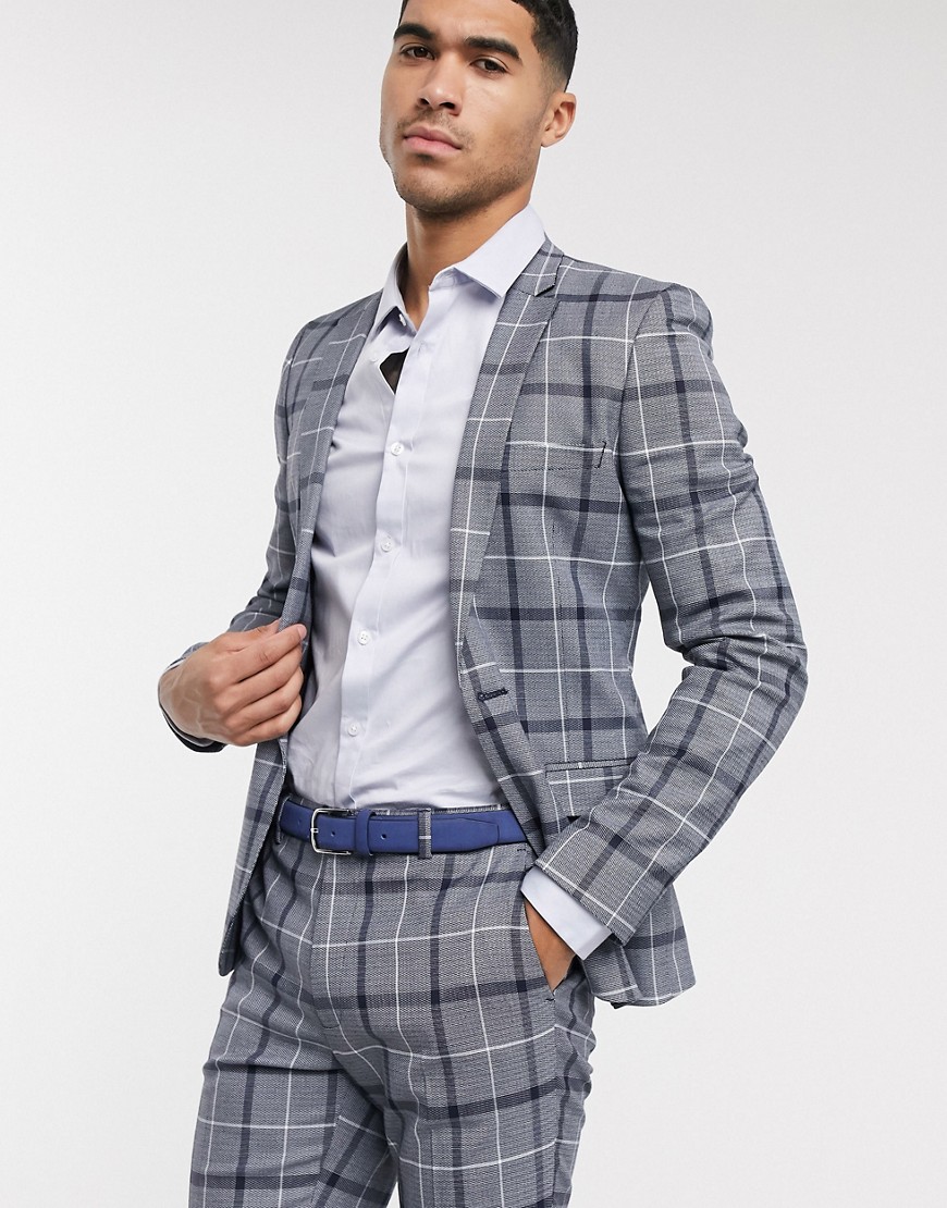 ASOS DESIGN super skinny suit jacket in navy and white bold check
