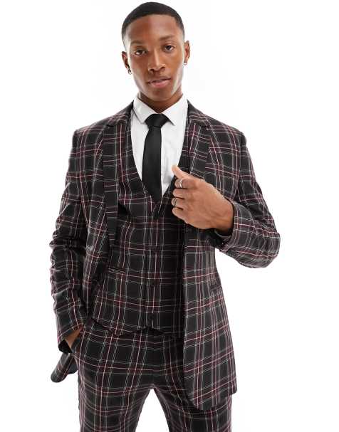 Men's Suits, 3-Piece, Black & Grey Check Suits