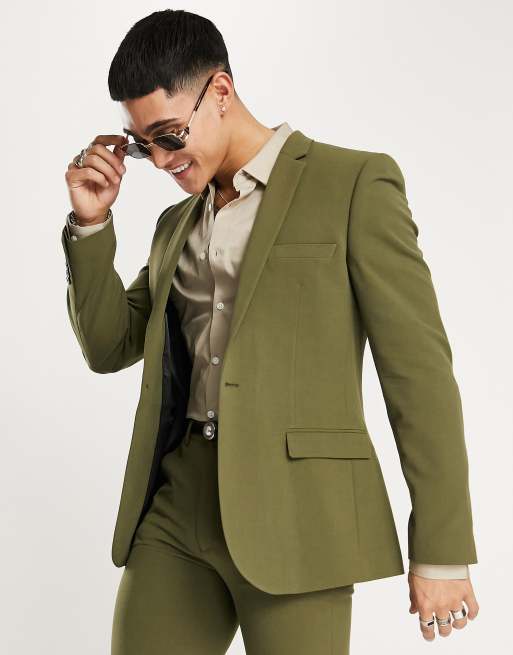 Olive slim hot sale fit suit