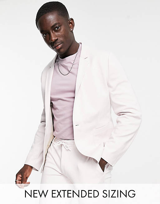 ASOS DESIGN super skinny suit jacket in pink jersey
