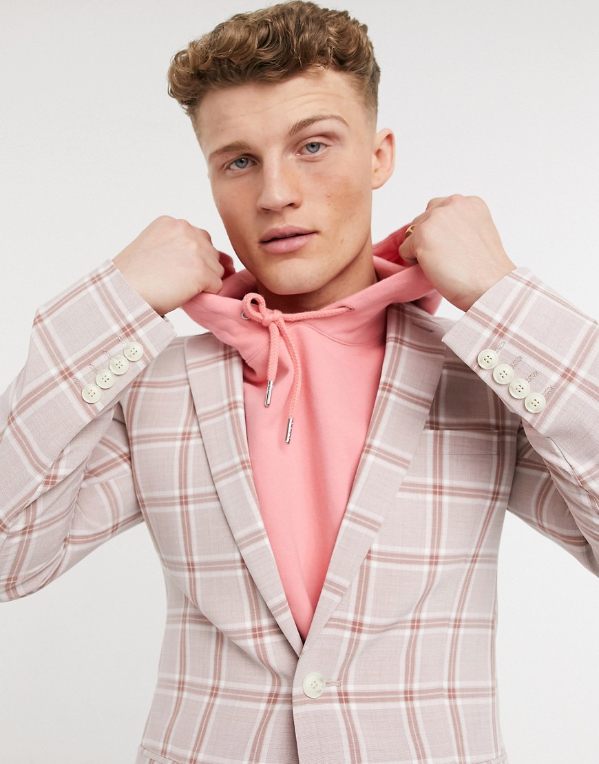 ASOS DESIGN super skinny suit jacket in pink slubby plaid