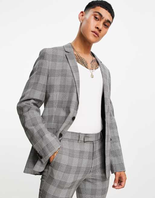 ASOS DESIGN super skinny suit jacket in prince of wales check in black