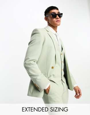 Asos Design Skinny Double Breasted Suit Jacket In Sage Green In Green