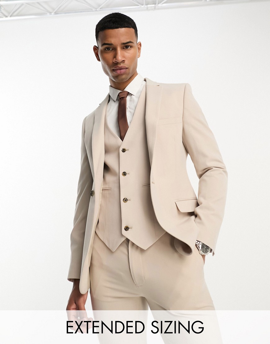 ASOS DESIGN super skinny suit jacket in stone-Neutral