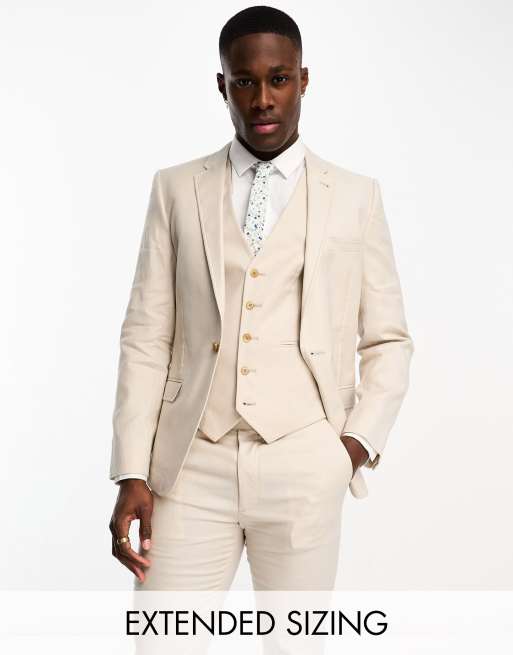 ASOS DESIGN super skinny double breasted suit jacket in stone