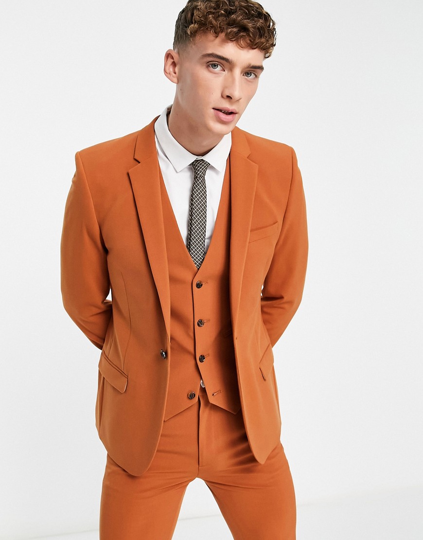 ASOS DESIGN super skinny suit jacket in tobacco-Brown
