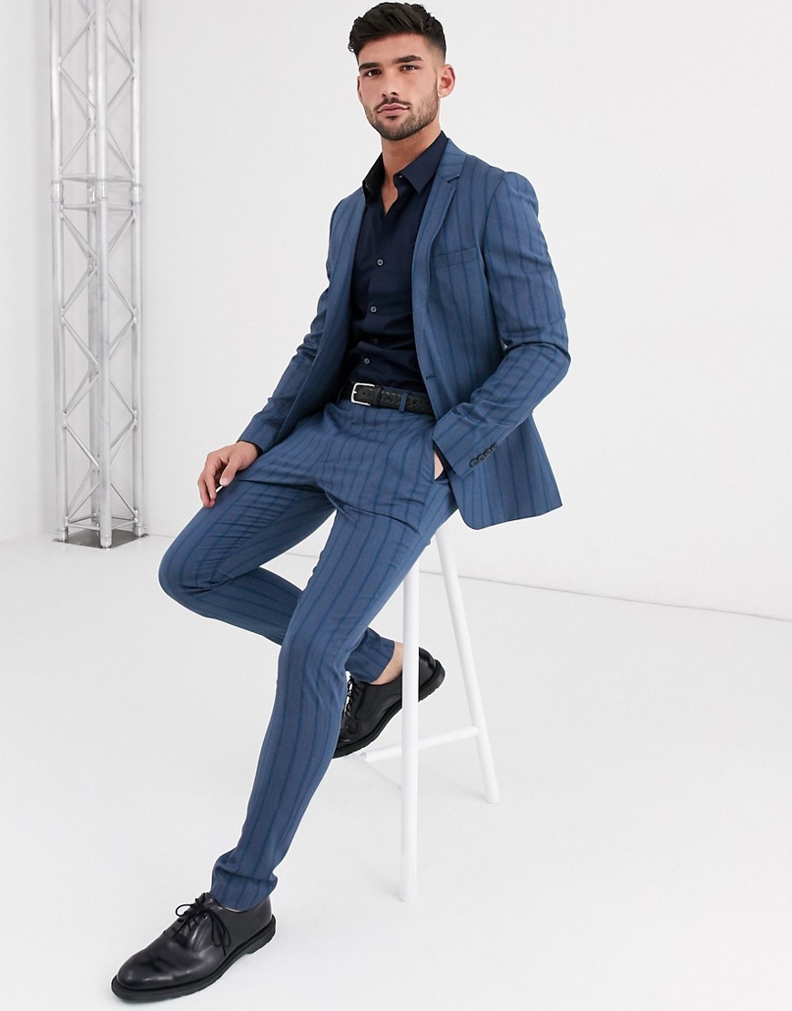 ASOS DESIGN super skinny suit jacket in tonal bold stripe in blue