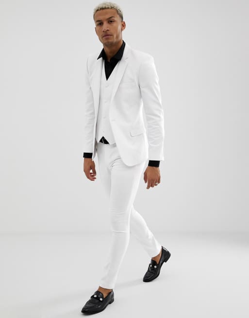 White suit with hot sale black shoes