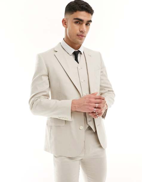 ASOS DESIGN super skinny suit jacket with linen in stone - view 1