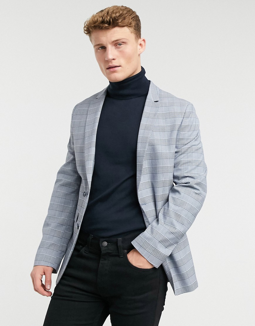 ASOS DESIGN super skinny suit jacket with prince of wales check in blue-Blues