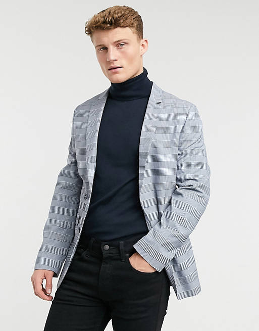ASOS DESIGN super skinny suit jacket with prince of wales check in blue