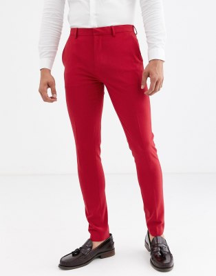 red skinny suit pants