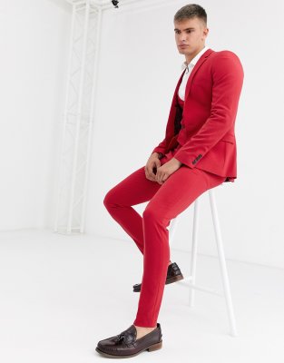 red skinny suit pants