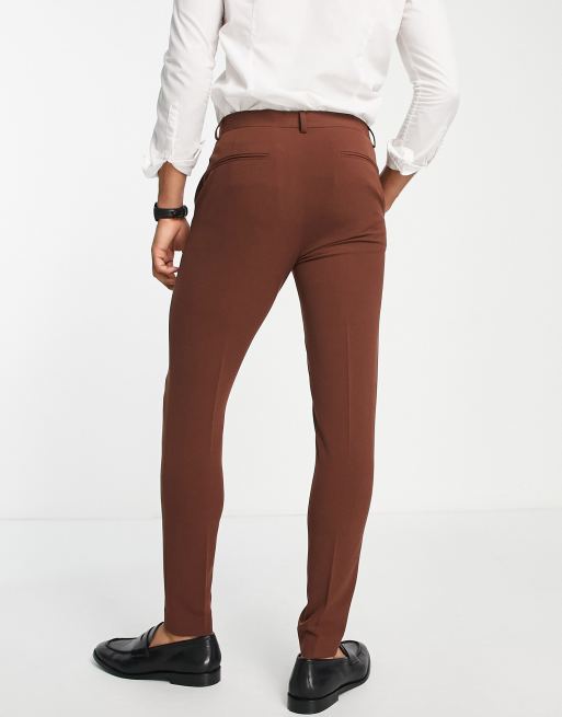 ASOS DESIGN super skinny wool mix suit pants in burgundy herringbone