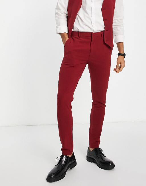 Skinny Fit Suit Pants - Burgundy - Men