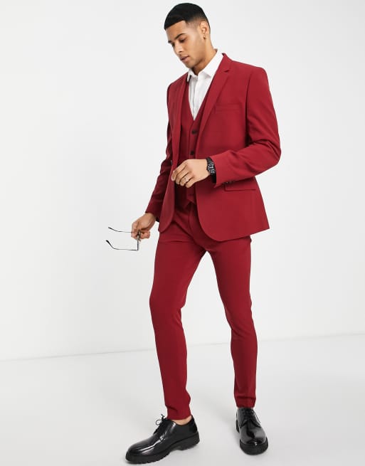 ASOS DESIGN super skinny suit pants in burgundy