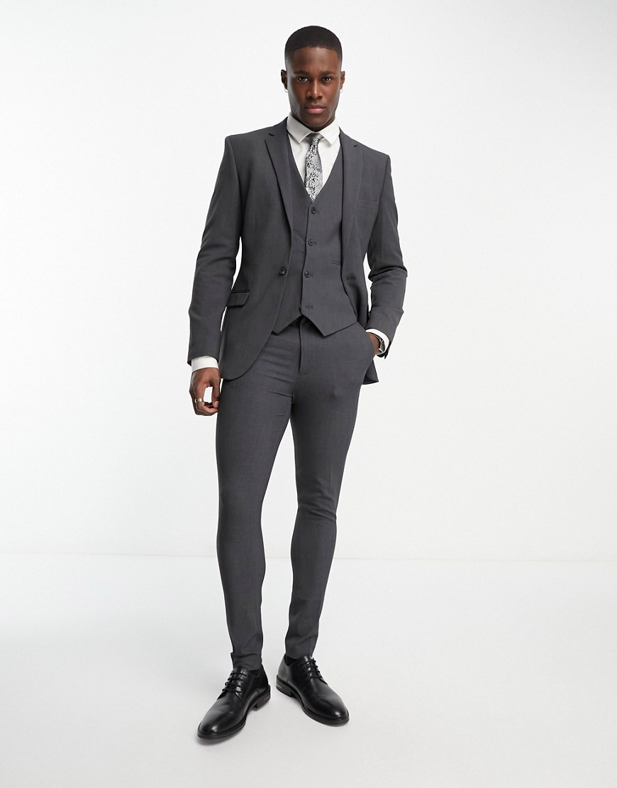 Asos Design Super Skinny Suit Pants In Charcoal-gray