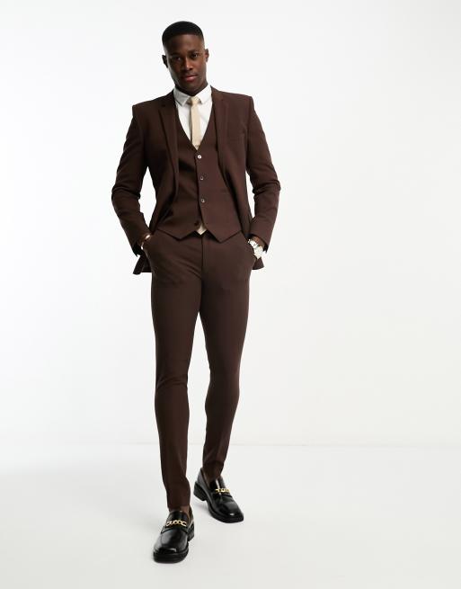 ASOS DESIGN super skinny wool mix suit pants in burgundy herringbone