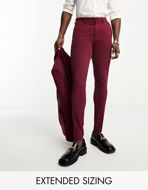 ASOS DESIGN super skinny wool mix suit pants in burgundy herringbone