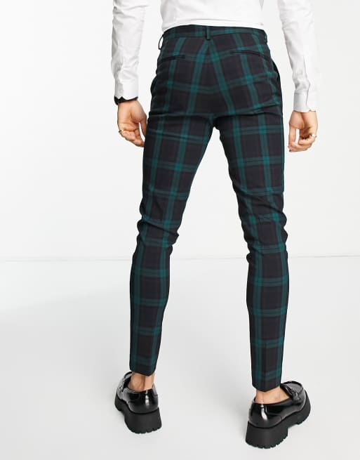 Slim Green Plaid Dress Pant