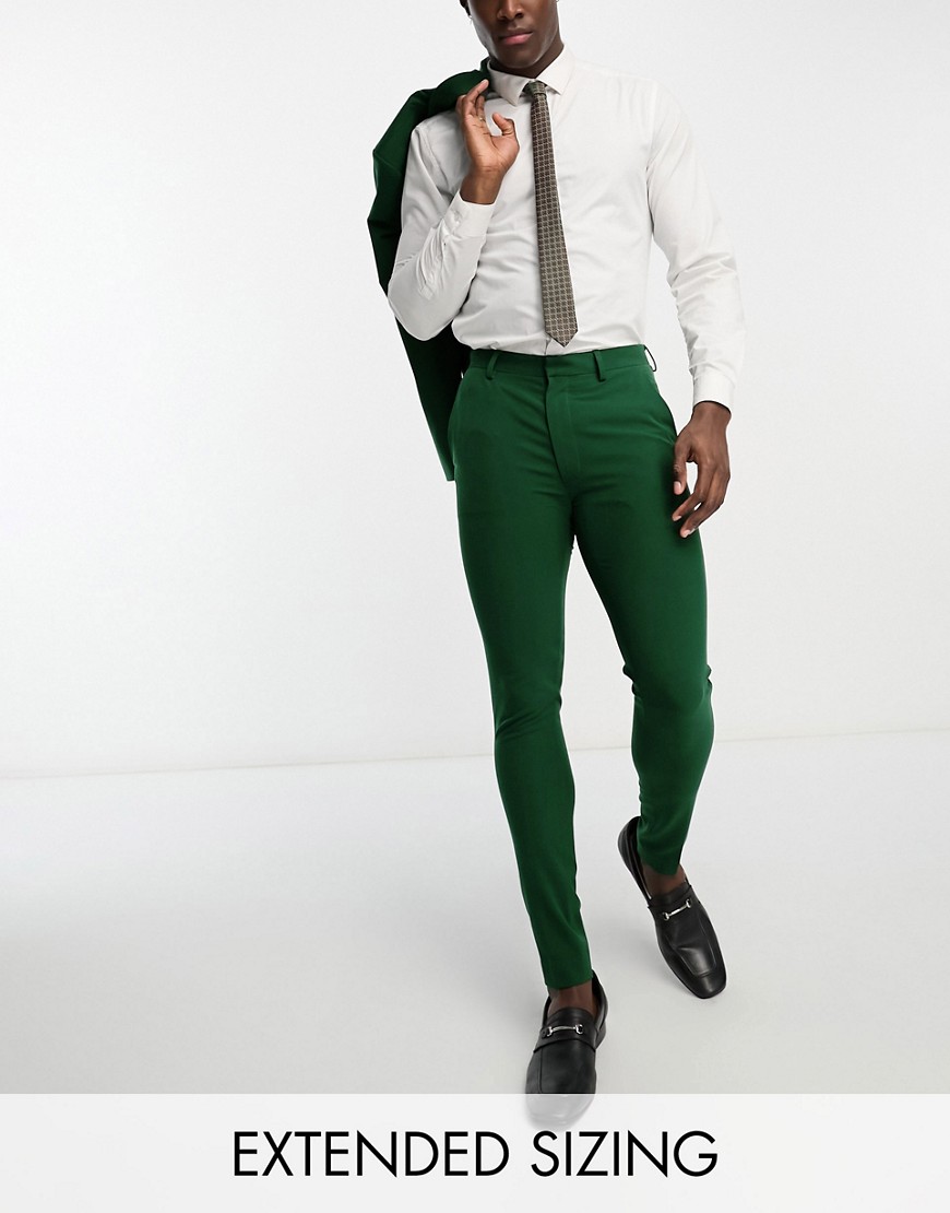 Asos Design Wedding Super Skinny Suit Pants In Forest Green Micro Texture