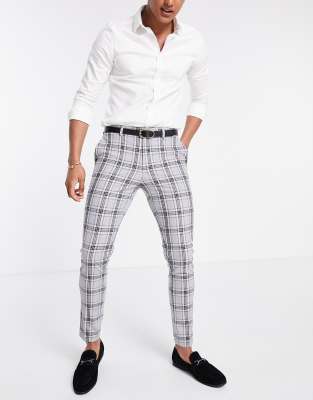 grey plaid suit pants