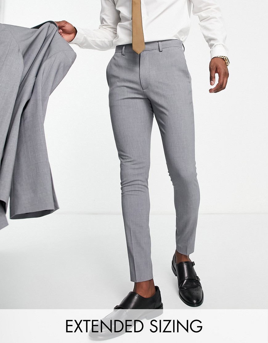 Asos Design Super Skinny Wool Mix Suit Pants In Charcoal Herringbone-gray