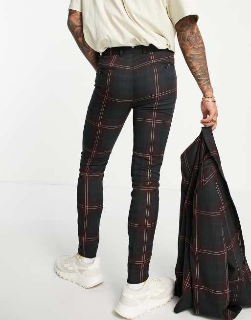 ASOS DESIGN super skinny suit pants in dark green and black tartan