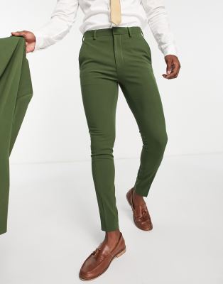 Asos Design Super Skinny Suit Pants In Khaki-green