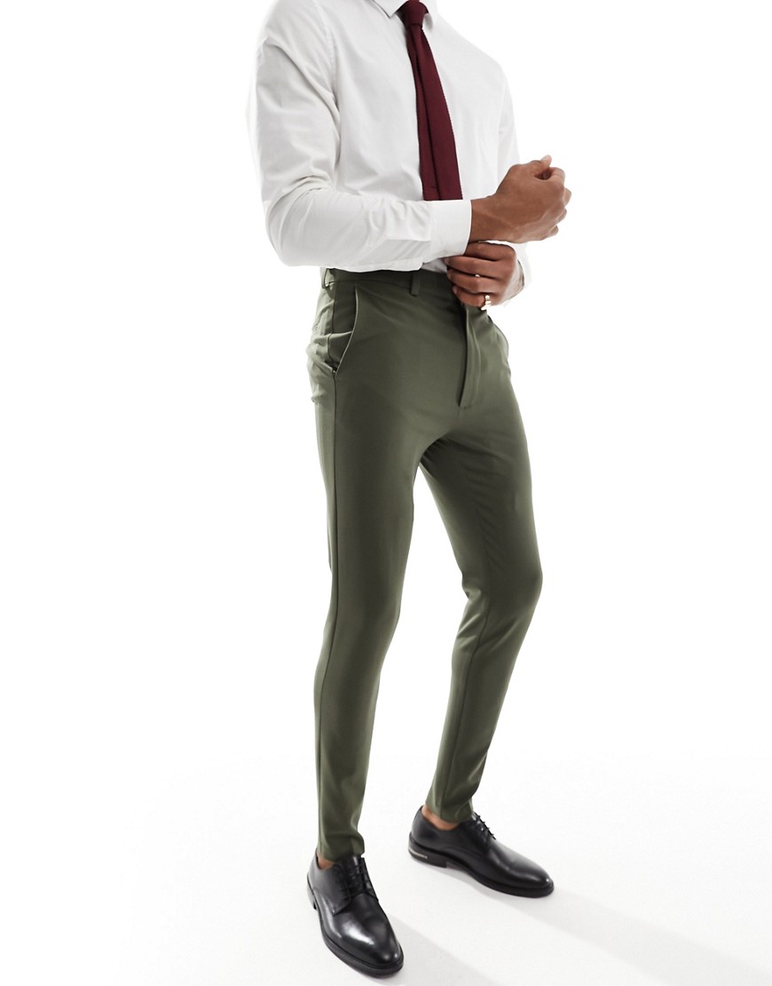 Asos Design Super Skinny Suit Pants In Khaki-green