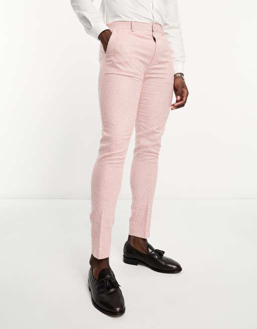 ASOS DESIGN super skinny suit pants in linen mix puppytooth check