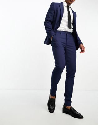Asos Design Wedding Super Skinny Suit Pants In Navy Micro Texture