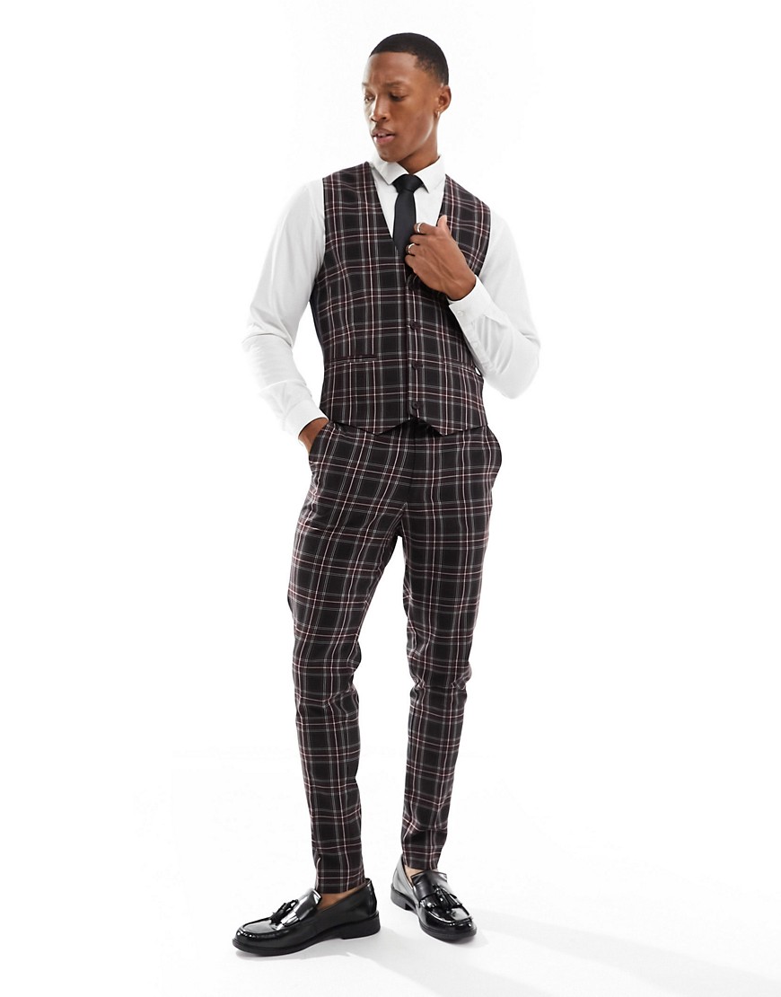 super skinny suit pants in navy with tartan check-Green