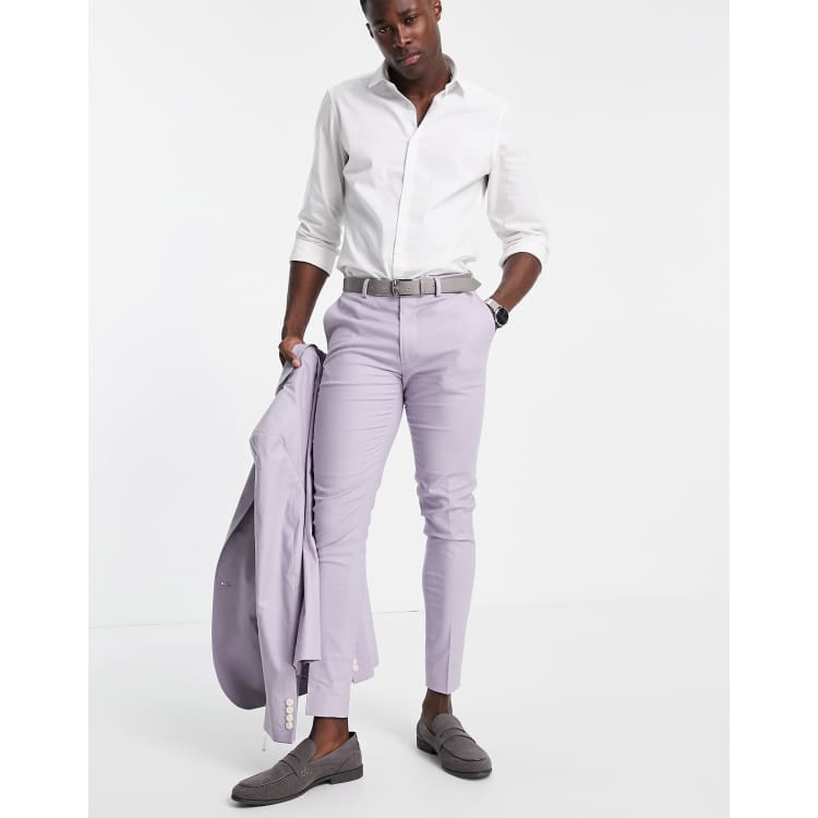 ASOS DESIGN super skinny suit pants in pastel lilac linen mix