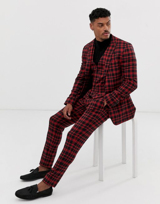 ASOS DESIGN super skinny suit pants in red plaid check