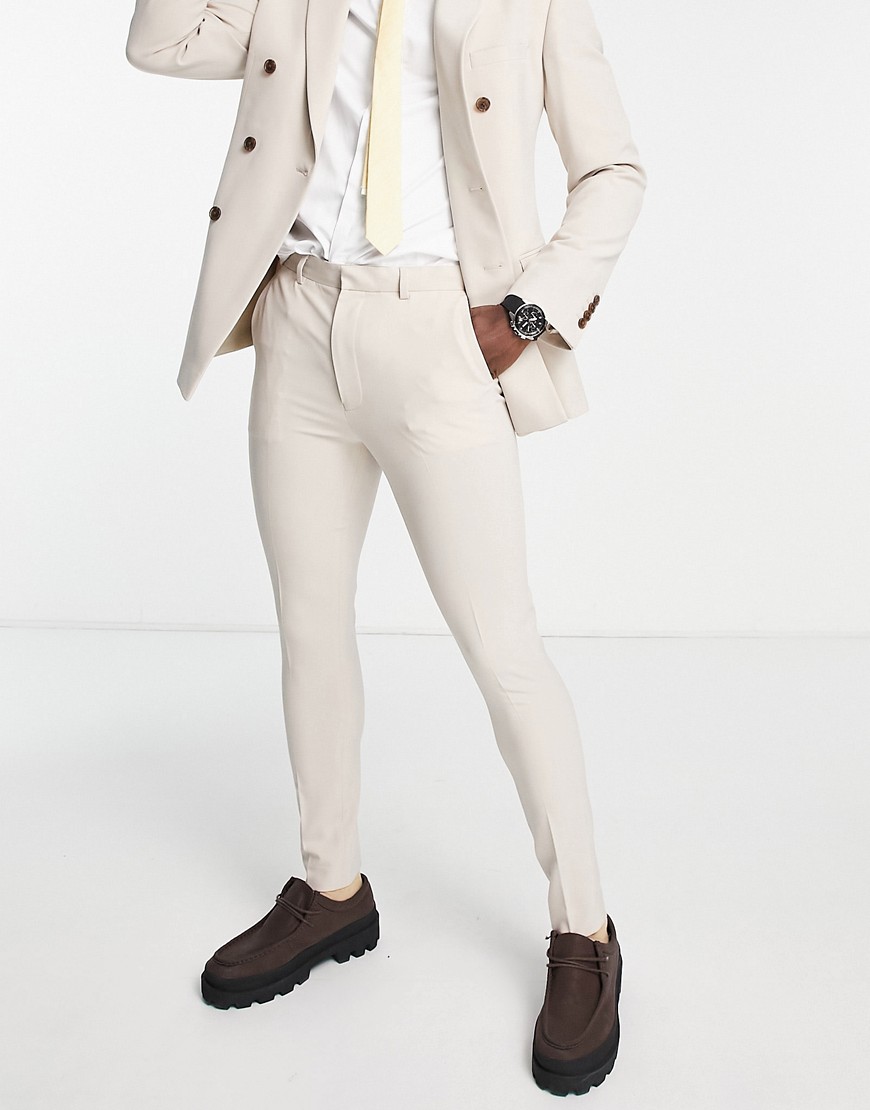 Asos Design Super Skinny Suit Pants In Stone-neutral