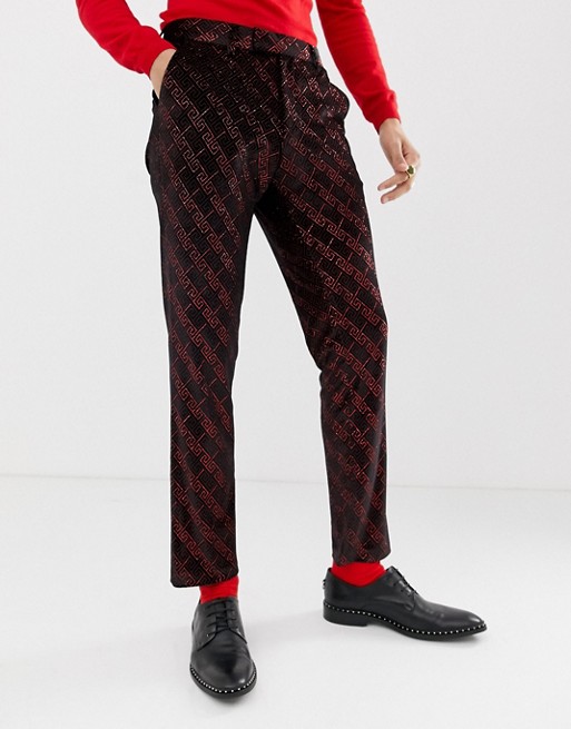 ASOS DESIGN super skinny suit pants in velvet with red glitter design ...