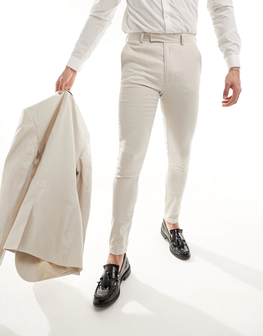 Asos Design Super Skinny Suit Pants With Linen In Stone-neutral