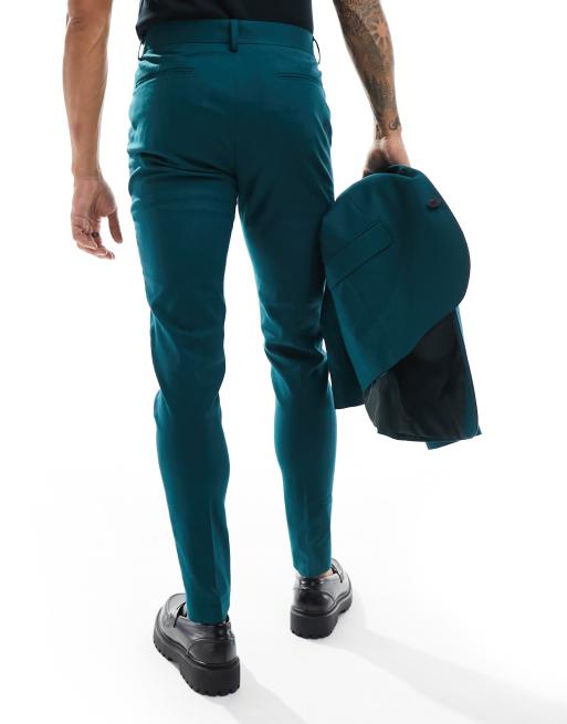 ASOS DESIGN super skinny suit pants with linen in teal green, 2 of 5