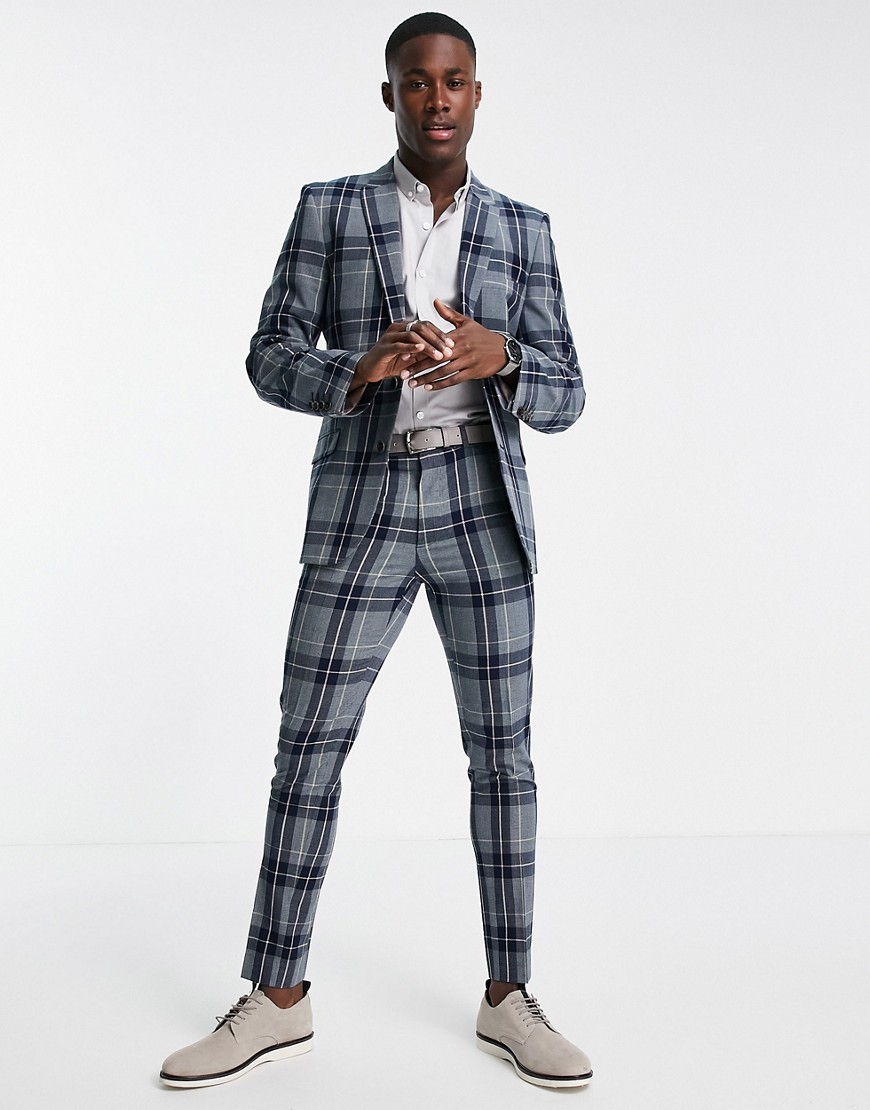ASOS DESIGN super skinny suit pants with tartan check in gray-Grey