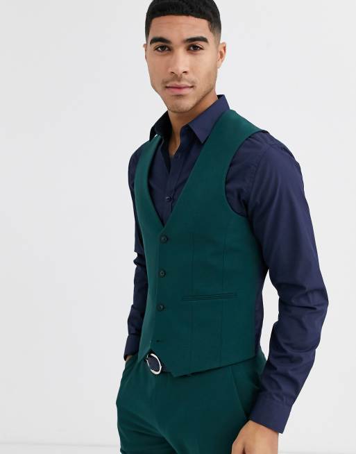 ASOS DESIGN super skinny suit suit vest in forest green | ASOS