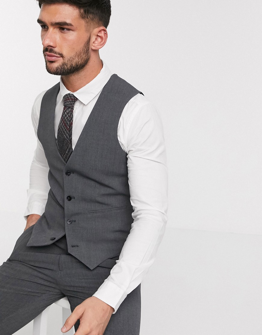 ASOS DESIGN super skinny suit suit vest in four way stretch in charcoal-Gray