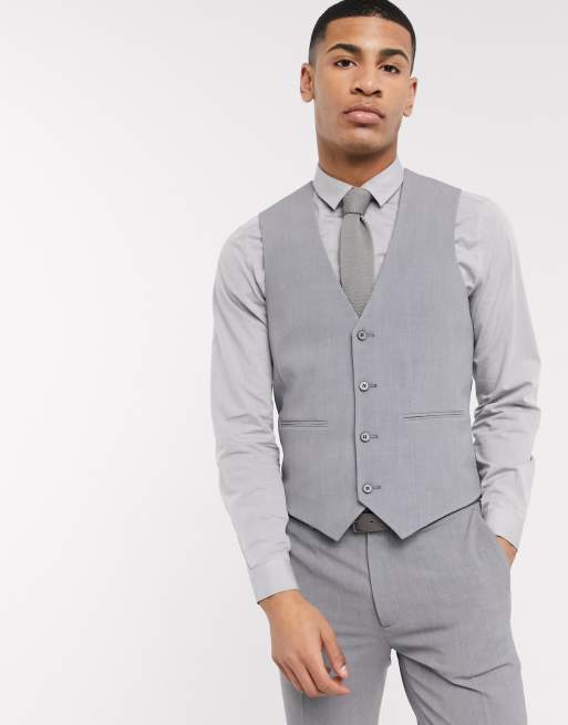 ASOS DESIGN super skinny suit suit vest in four way stretch in mid gray