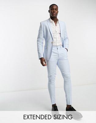 ASOS DESIGN super skinny suit trouser in linen in puppytooth check in blue