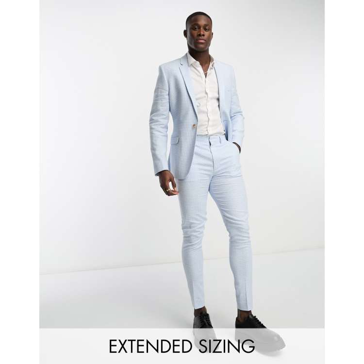 ASOS DESIGN super skinny suit trouser in linen in puppytooth check in blue ASOS